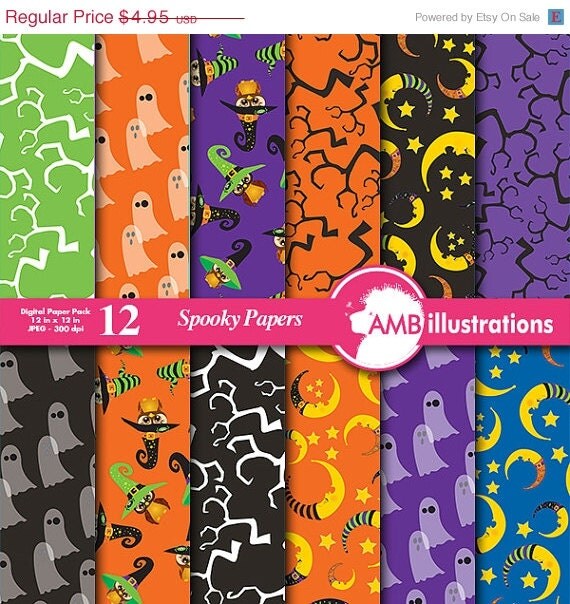 80% OFF Halloween papers, Halloween digital papers, Witches, ghosts scrapbooking papers, commercial use, AMB-475 Il_570xn