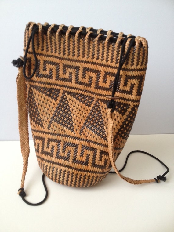 Vintage Straw Backpack/ Vintage Two Toned Wicker Handbag/