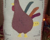Wool Primitive Stitched Give Thanks Turkey Pillow