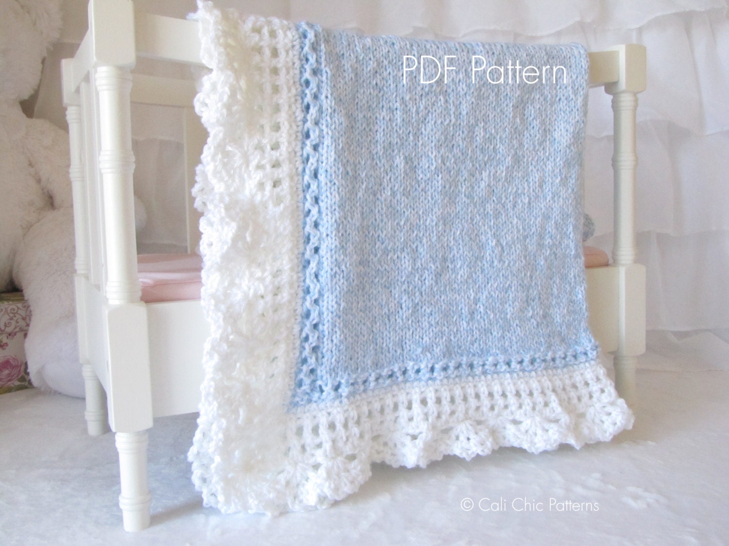 Knitting PATTERN 71 Royal Blue and White Baby Blanket
