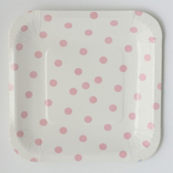 pink dotted paper plates retro party plates square plates 7.25