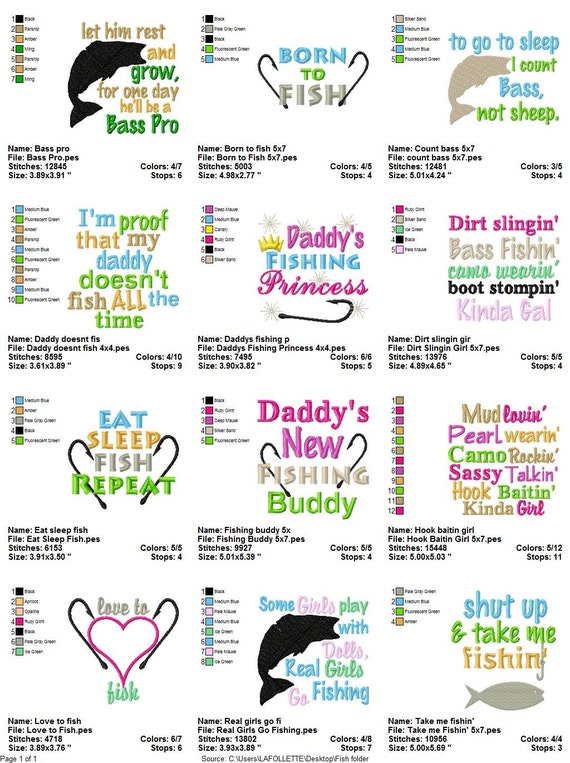 Instant Download Fishing Embroidery Design Collection I