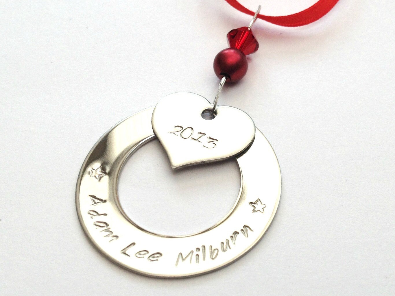 HEART Bauble Christmas Tree Ornament Decoration - PERSONALISED & Handstamped