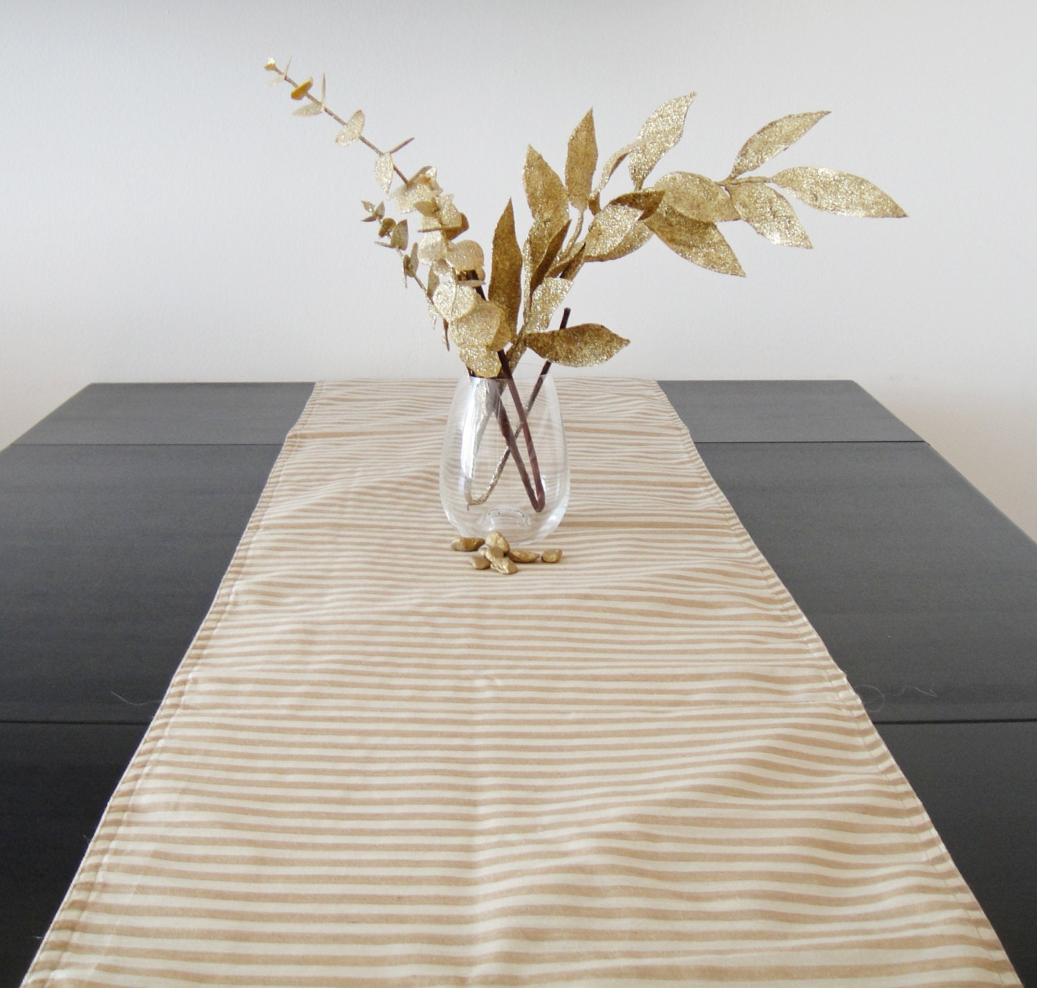 SALE Table Runner Beige Striped Geometric Silk Lined 13