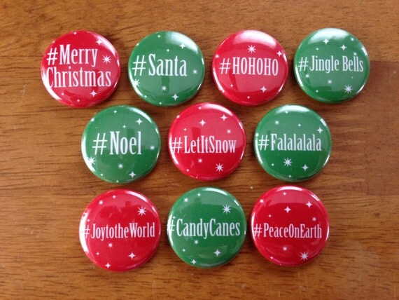  Hashtag  Christmas  Buttons Set of 10 Pinback Christmas  Buttons