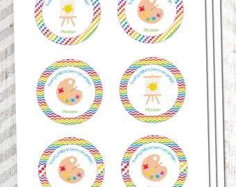 Paint Party Favor Tags Rainbow Chevron Favor Tags Paint Party Art Party Favor Tags