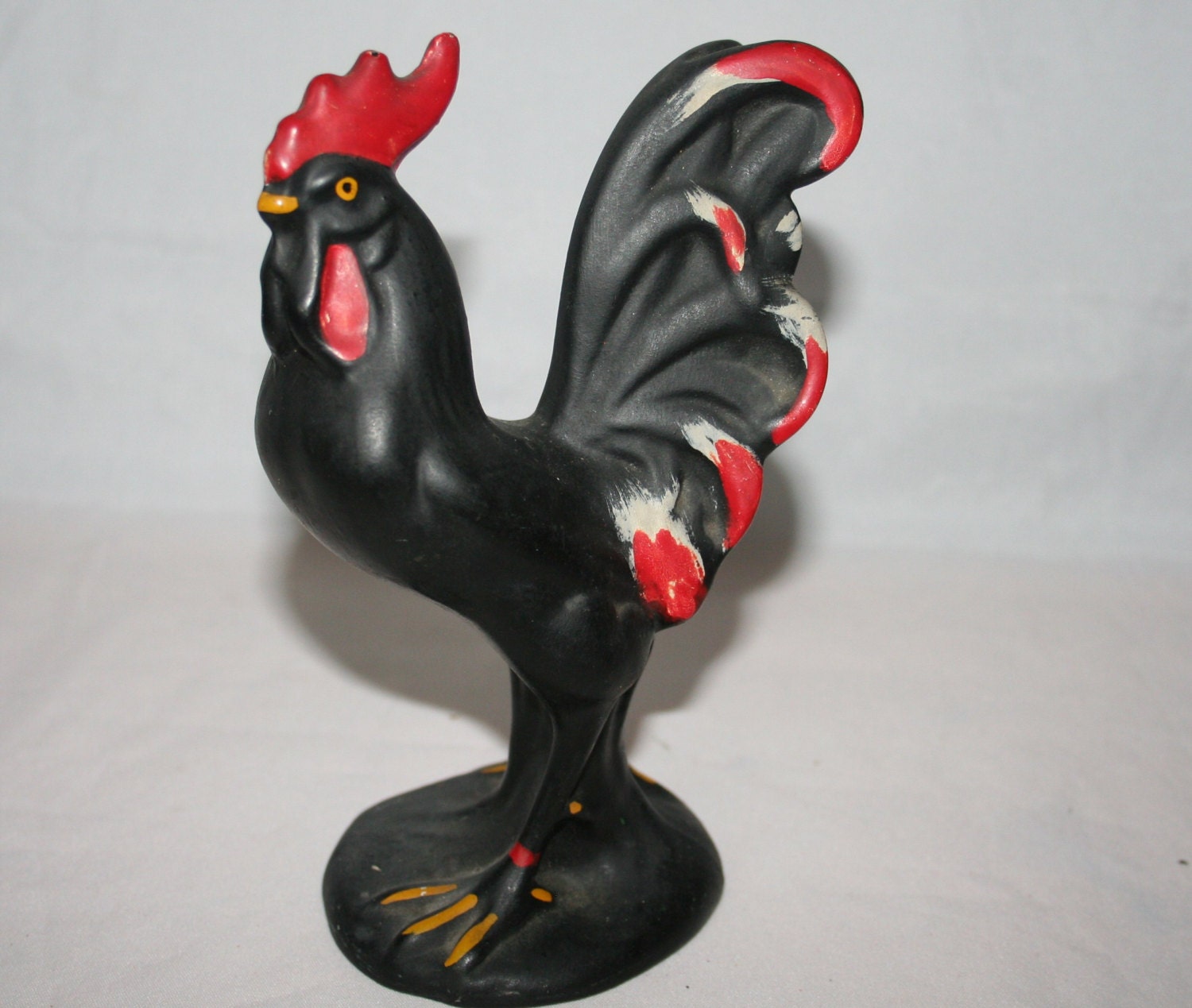 Very Old Black Ceramic Chicken Figure.