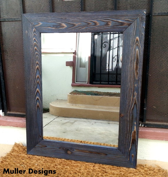 wood mirror/ navy blue/ vanity mirrors/ bathroom by MullerDesignss