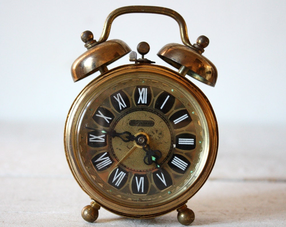 Beautiful little vintage german BRASS Twin Bell Alarm CLOCK