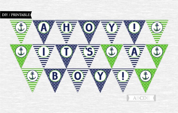Items similar to Navy and Green Ahoy Its a Boy! Banner, Nautical Boy ...