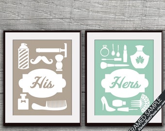 Seafoam bathroom | Etsy - His and Hers Bathroom Prints (sereis B) - Set of 2 - Art Prints (Featured  in Truffle Brown and Seafoam) Customizable Bathroom Prints