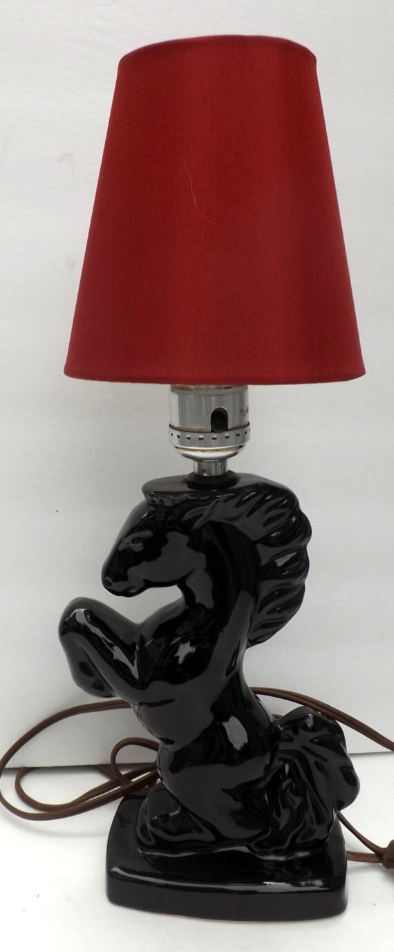 Vintage Black Rearing Horse Lamp