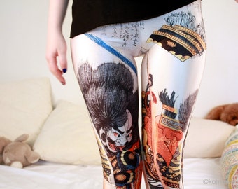 JAPANESE SAMURAI LEGGINGS/ Fitness Leggings Sexy Funky Yoga Pants Bottoms/Stretchy Leggings/Suspender Leggings Sports Pants Tights dx 147
