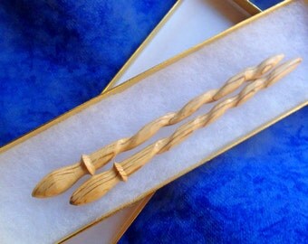 PAIR Hair sticks / Spiral turned wands Wild Oak wood matched set 6 inches long