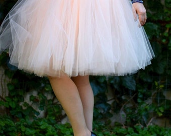 SHORT PEACH TUTU skirt - Tea lenght Blush tulle skirt woman- 8 layers sewn tutu - Custom - Adult tutu skirt - Girl tulle skirt - Flower girl