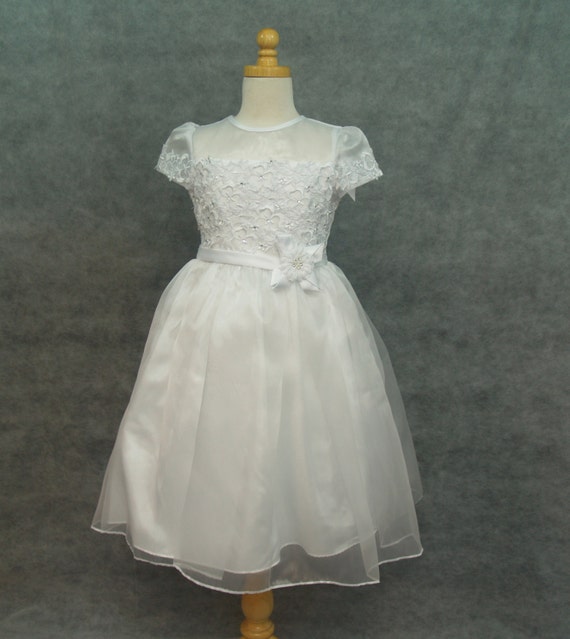 White First Holy Communion dress Short sizes 6 10 Flower Girl