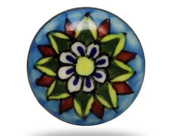 Colorful Mahal Ceramic Knob, Round Decorative Furniture Accent, Vintage Kitchen Cabinet Knob, Dresser Drawer Pull and Cupboard Handle