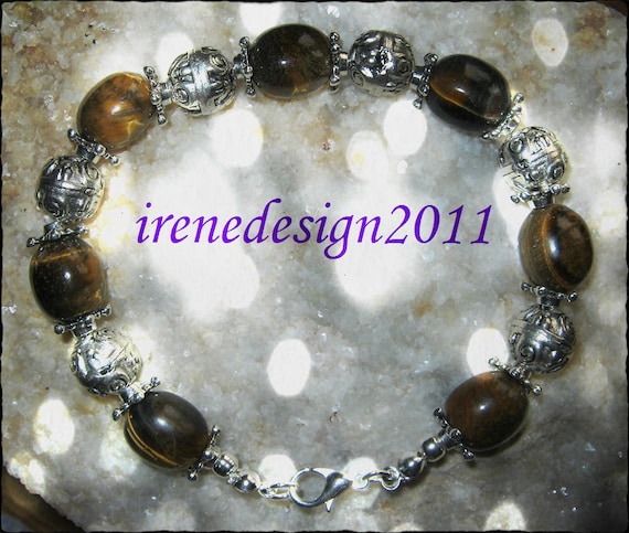 Handmade Silver Bracelet with Tigers Eye by IreneDesign2011