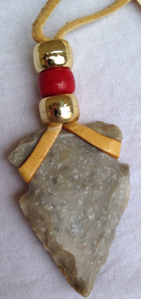 Items similar to Arrowhead Necklace Flint Deerskin Beaded on Etsy