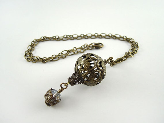 Hot Air Balloon Necklace - Antique Bronze & Crystal