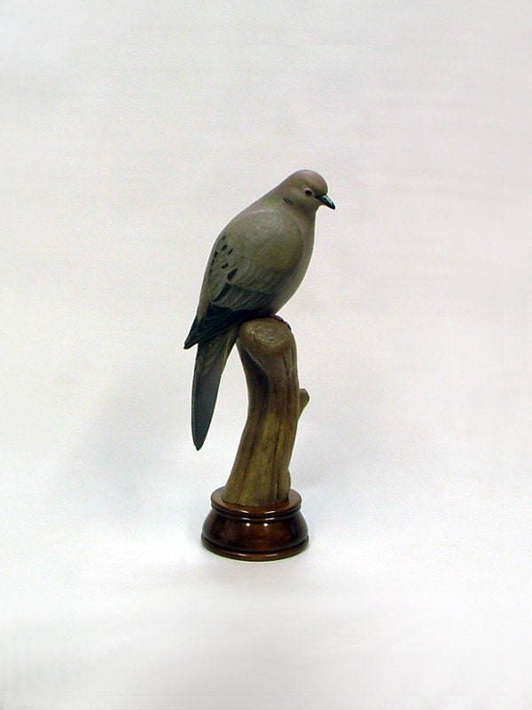Wood Sculpture of Mourning Dove entitled Taps