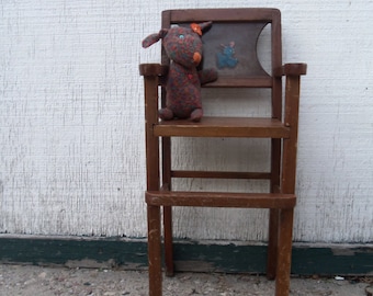 Vintage Shabby Distressed Wood Doll Highchair