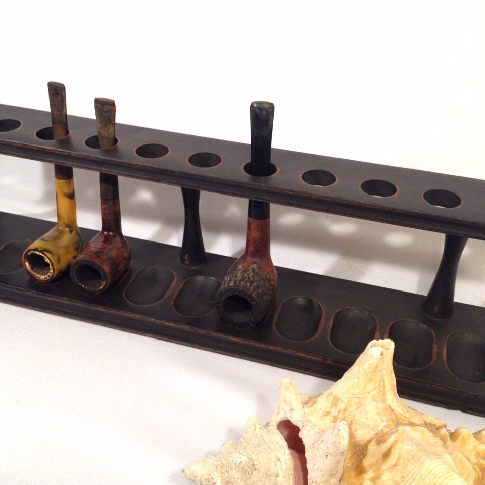 Rustic Black Pipe Holder Pipe Rack Wooden Pipe Stand