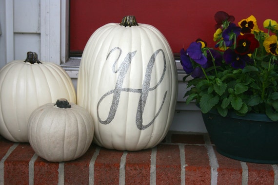 Glitter Calligraphy Monogramed Pumpkin - Customizable Letter, Size and Color!