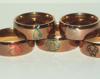 Magic: The Gathering Mana Symbol Engraved Stainless Steel Ring with Ink Option - White, Black, Red, Blue, Green, or Any Combination!
