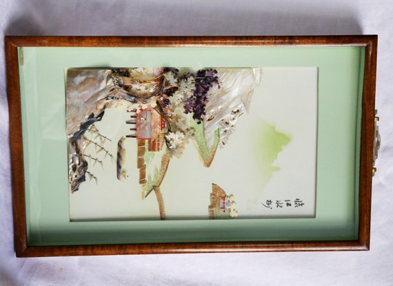 Japanese shell art shadow box by PriddeyThings on Etsy