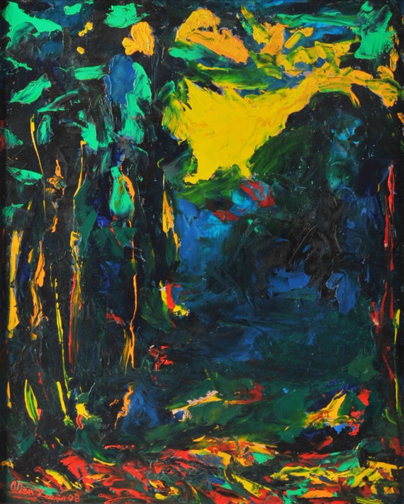 Landscape oil on masonite painting Rainbow