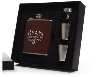 Personalized Groomsmen Flask Gift Sets, Brown Flask