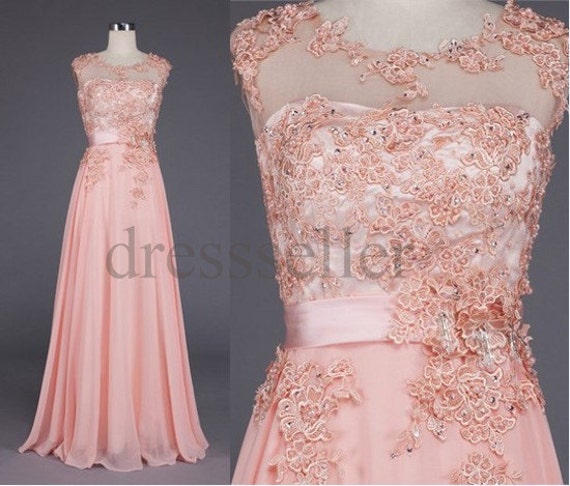 Custom Pink Chiffon Lace Wedding Dress Applique Beaded Long Bridal Gowns Elegant Prom Dresses Fashion Evening Gowns Party Dresses