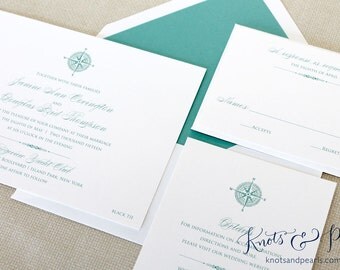 Compass Rose Wedding Invitations, Nautical Compass Wedding Invitation, Compass Invitations, Nautical Wedding Invitations, Preppy Invitations