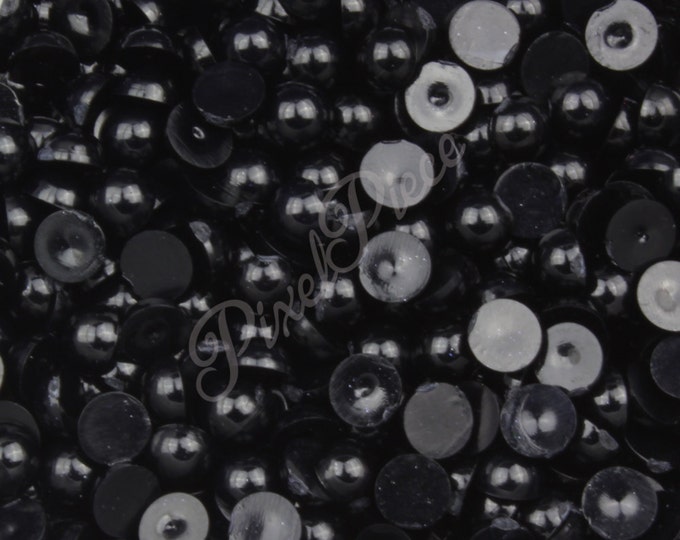 Black Half Pearl Gems Flat Back Face Art Nail Art Scrapbook Phone Decoration Cabochon 2mm 3mm 4mm 5mm 6mm 8MM