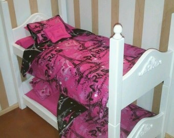 American girl doll or 18" doll Double /triple bunk bed BEDDING ONLY with reversible paris bedding, mattresses and pillows included (1 set)