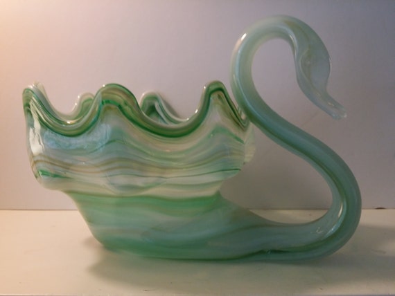 green glass swan figurine