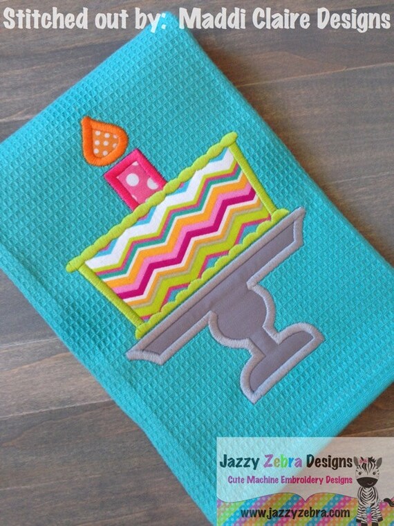 Birthday Cake Applique Design by JazzyZebraDesigns on Etsy