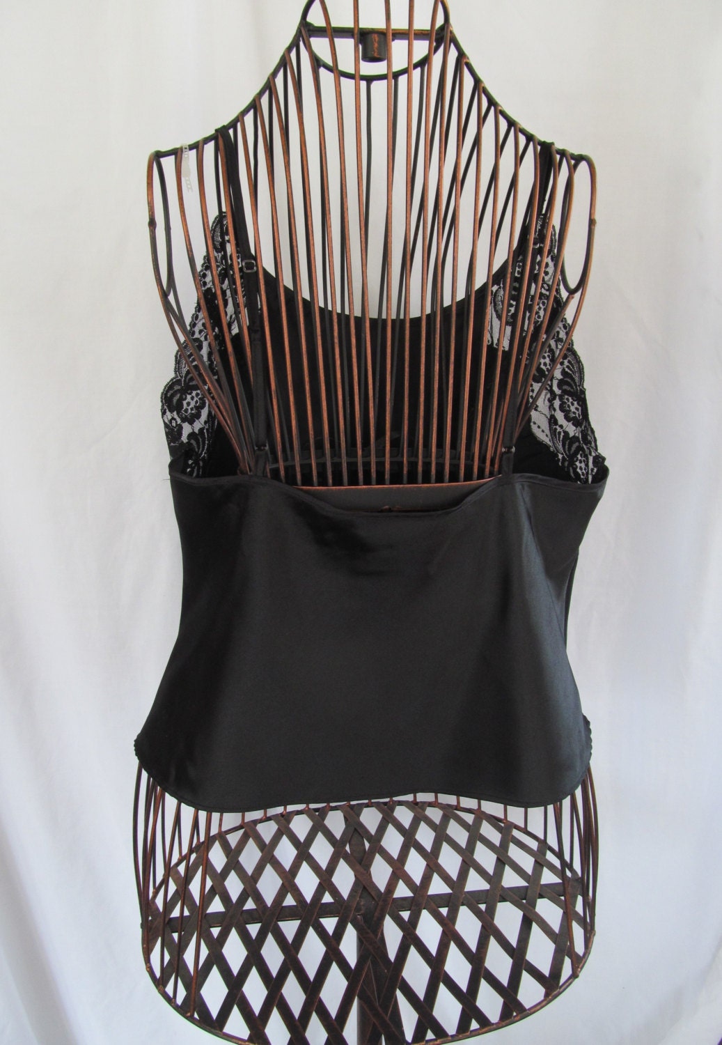 Black Satin and Lace Tank Top Woman sz L by ReVintageBoutique