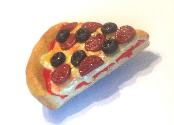 Pepperoni Pizza Magnet, Polymer Clay Magnet, Miniature Food