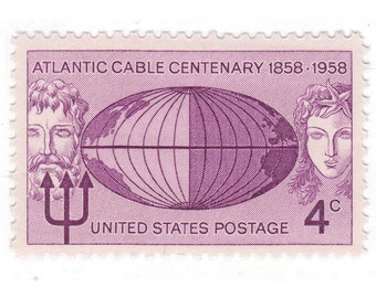 10 Vintage Unused US Postage Stamps - 1958 4c Atlantic Cable - No. 1112