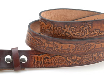 Leather Belt. BT111 Horse scene - Includes utility buckle & leather keeper