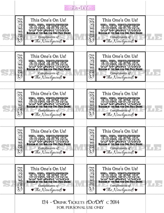 Drink Tickets DIY Wedding Printable Instant Download by iDoDiY