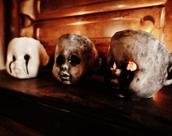 Halloween Candle Holder - Doll Head with Glowing Eyes