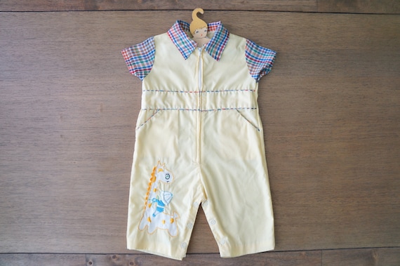 Vintage Baby Clothes Baby Boy Yellow Giraffe Rompers with