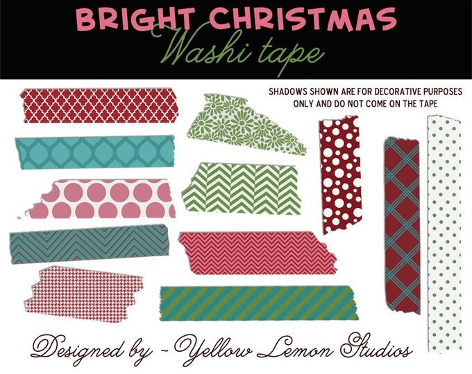 Instant download- Digital washi tape in Christmas bright colors Modern simple designs