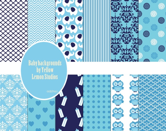 INSTANT DOWNLOAD- blue teal baby newborn first year scrapbooking background 12x12 paper size