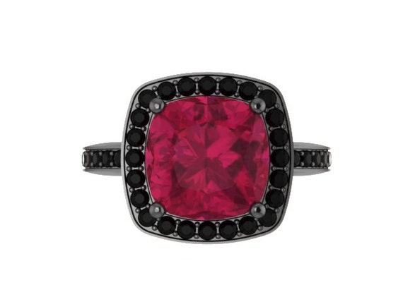 Ruby Engagement Ring Ruby Ring Black Diamond Wedding Ring 14K