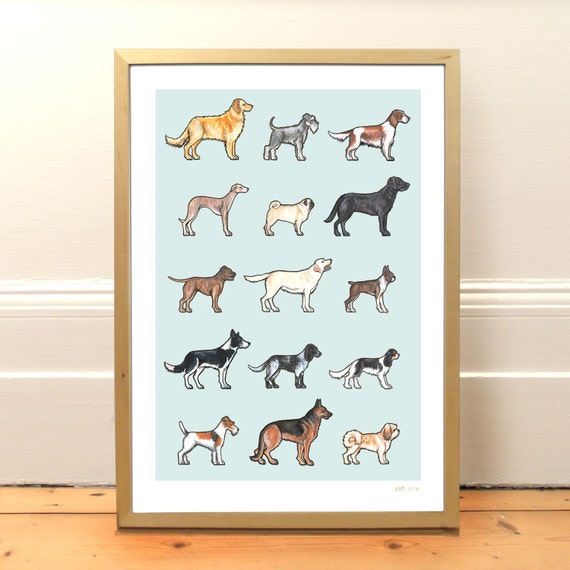 Items similar to Dog Breeds Print from Original Watercolours, A3, Pet ...