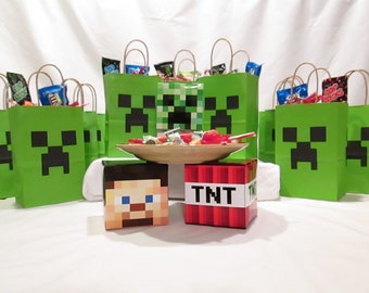 Minecraft Birthday Party Bags and Table Blocks (Creeper, Steve, TNT ...